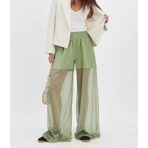 Norma Kamali Boyfriend Elephant Mesh Pants Womens M Boho Chic Sheer Green